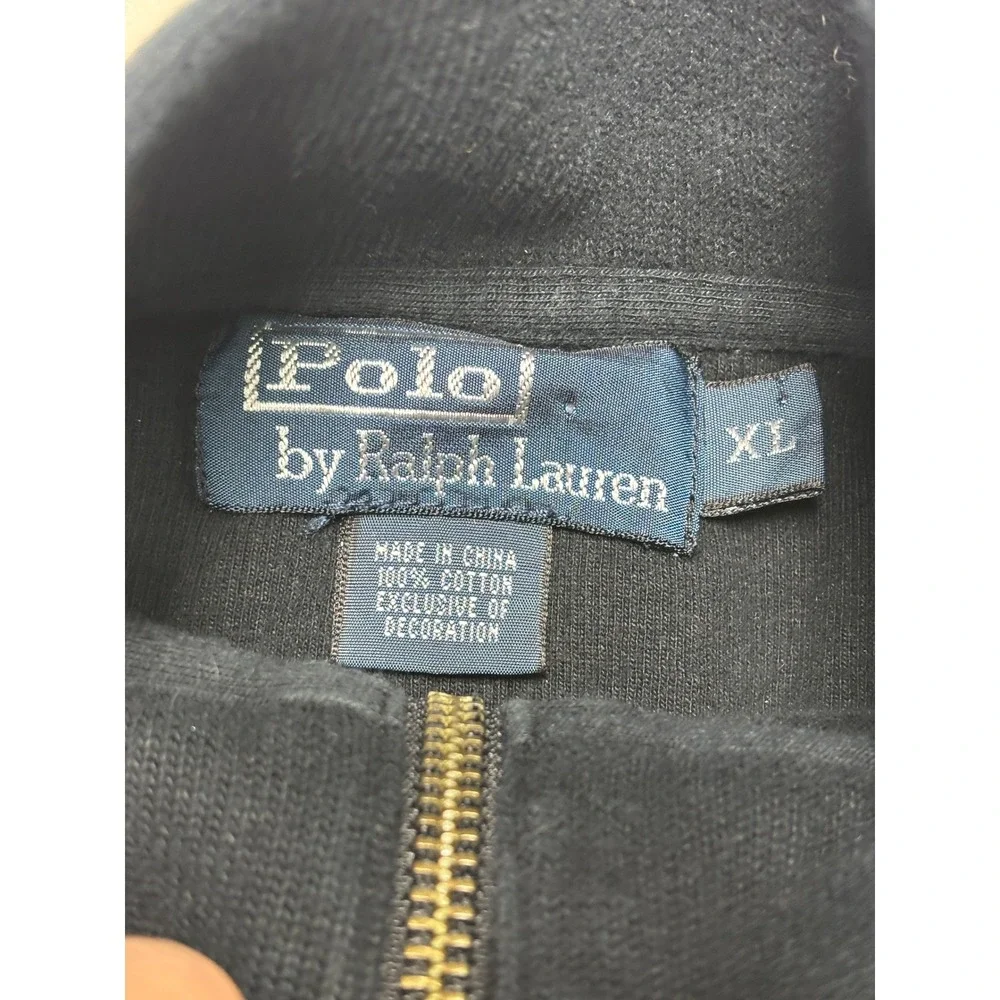 Vtg Polo Ralph‎ Lauren Mens Navy Blue 1/4 Zip Long Sleeve Cotton Sweater Size XL